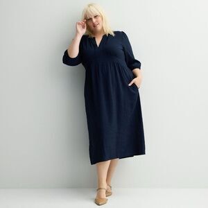 Nine West Navy Blue Long Sleeve Autumn Wedding Guest Dress Women Plus Size 1X Ne